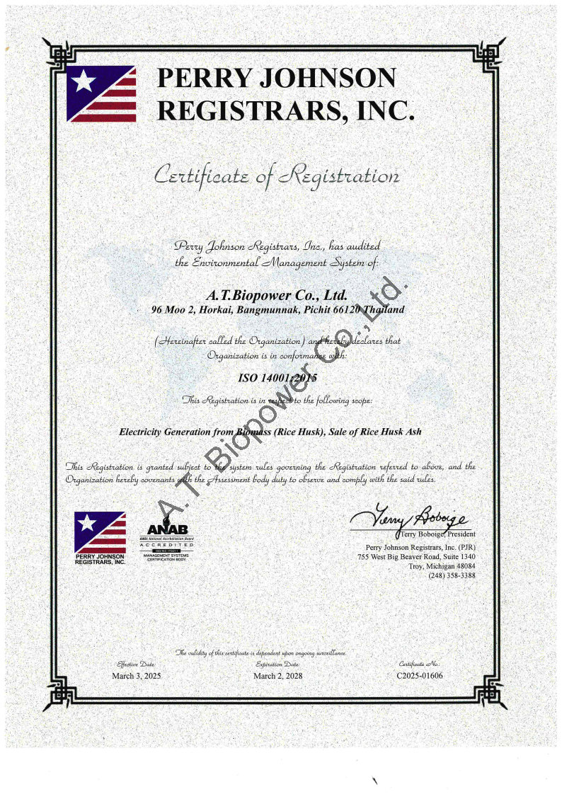Certificate ISO from PJR 14001 2015 2025-2028